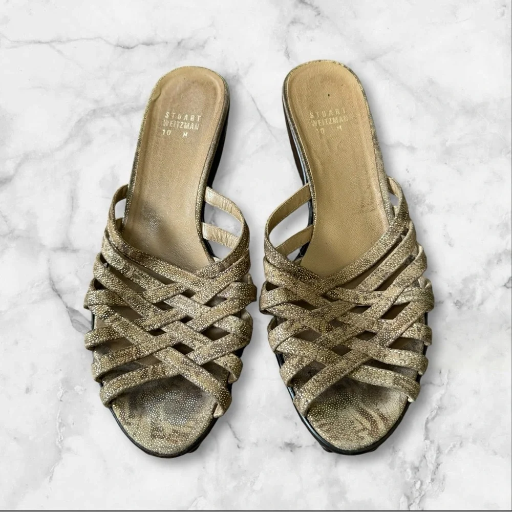 STUART WEITZMAN Sandals braided platform Wedge 10‎ M gold Summer